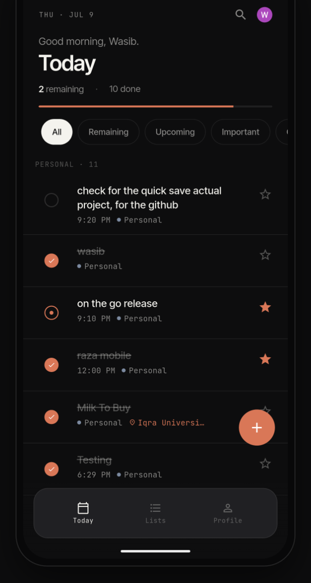 On The Go Today screen showing tasks due today